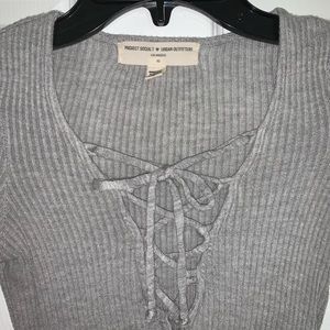 urban outfitters grey long sleeve criss cross